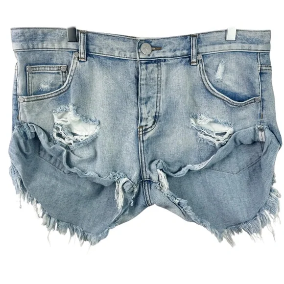 One Teaspoon Bandits Distressed Denim Shorts Sz 31 Slouchy Cutoff Jean Shorts - Picture 3 of 11